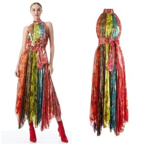NWT! Alice + Olivia Mertie Mock Neck Pleated Maxi Dress